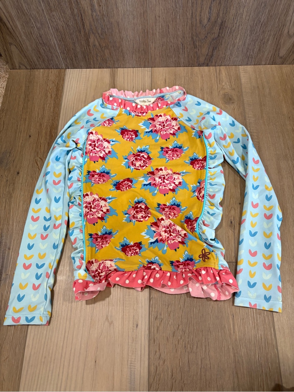 Matilda Jane 251335 Yellow Floral Light Blue Heart Kids Long-Sleeve Rashguard 6